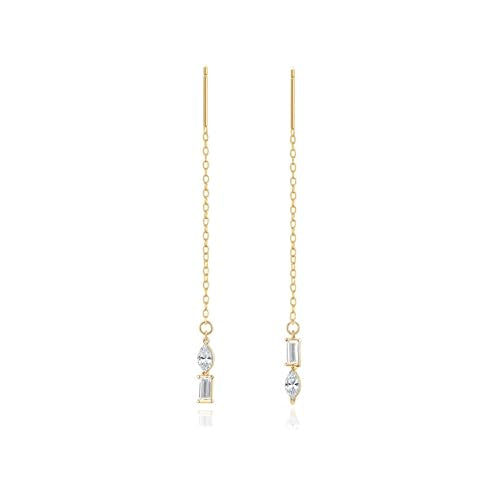 Long Chain Drop Earrings for Women, 925 Sterling Silver, Dainty Dangling Elegant Earrings for Daily Wear, Gift for Her - color: G-LF
