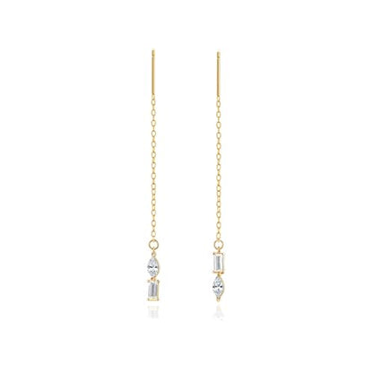 Long Chain Drop Earrings for Women, 925 Sterling Silver, Dainty Dangling Elegant Earrings for Daily Wear, Gift for Her - color: G-LF