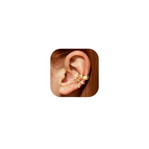 Ear Cuff Earrings for Women Non Piercing Helix Cartilage Clip on Ear Cuffs 14K Gold Plated & Sterling Silver Stainless Steel Hypoallergenic Huggie Hoop Fake Earring Set Jewelry Gift - color: A4-Chunky Hoop Set Gold