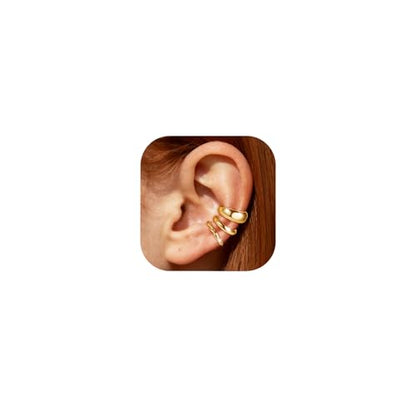 Ear Cuff Earrings for Women Non Piercing Helix Cartilage Clip on Ear Cuffs 14K Gold Plated & Sterling Silver Stainless Steel Hypoallergenic Huggie Hoop Fake Earring Set Jewelry Gift - color: A4-Chunky Hoop Set Gold