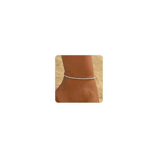 Gold Ankle for Women 18K Gold Plated Tennis Sapphire Paperclip Pearl Sequin Droplet Lip Link Chain Large Anklet Bracelets Simple Beach Summer Waterproof Foot Jewelry - color: Tennis-Gold