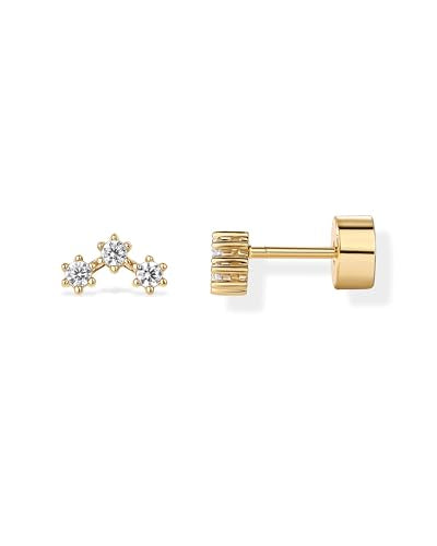 PAVOI 14K Gold Plated 925 Sterling Silver Posts Mini Stud Flat Back Earrings for Women | Helix Cartilage Piercing Jewelry | Dainty Pearl Star Cluster Cubic Zirconia Lotus Climber Screw Backs - style: CZ Cluster