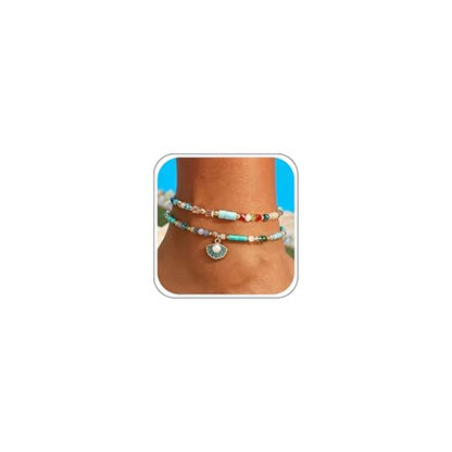 Starfish Shell Anklet Bracelets for Women, Boho Beaded Shell Anklet Set, Beach Vacation Foot Jewelry, Layered Summer Beachy Anklets - color: A6