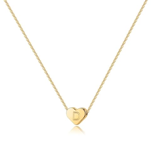 Turandoss Heart Initial Necklaces for Women Girls - 14K Gold Plated Heart Pendant Letter Alphabet Necklace Letter Initial Necklace Gifts for Girls Teens - style: D