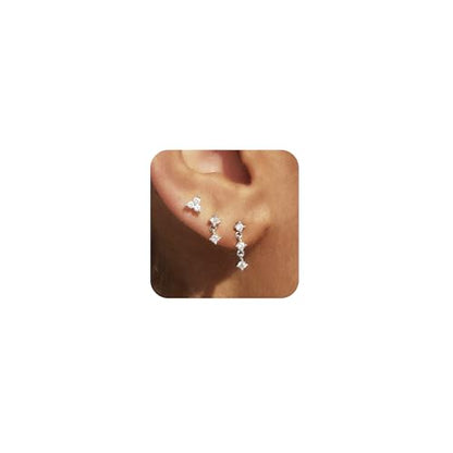 Gold Plated Earrings for Women, 14k Gold Plated Earring Stack Hypoallergenic Pearl Drop Earring Dainty Earrings for Women Trendy Cute Small Huggie Hoop Earring Fashion Womens Jewelry - color: SET8