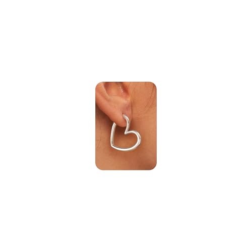 LLWOM Gold Huggie Earrings for Women-14k Gold/Silver/Rose/Black Plated Heart Hoop Earrings Hypoallergenic Lightweight Hoops Gifts - style: Silver Heart