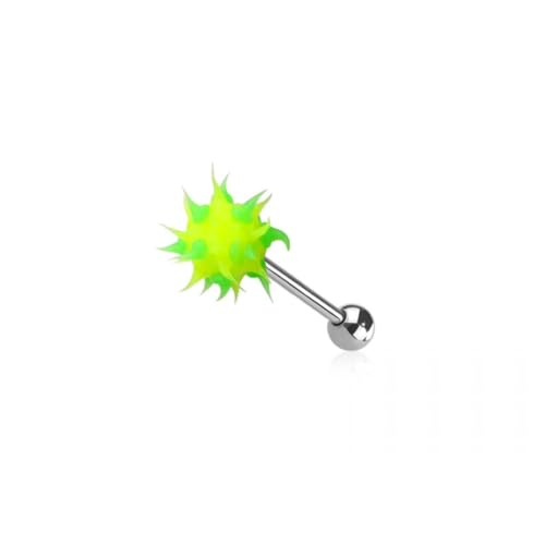 Pierced Owl 14GA 316L Stainless Steel Soft Silicone Spike Ball Tongue Barbell - style: Yellow/Green