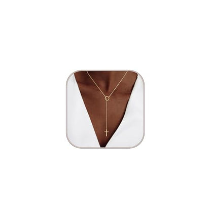 HERIER Lariat Gold Necklace for Women, Dainty Long Necklace 14k Gold Plated/Silver Y-Shaped Layered Beaded Chain Drop Necklaces for Women Trendy Simple Gold Jewelry for Women Gifts - color: Y Cross Necklace-Gold