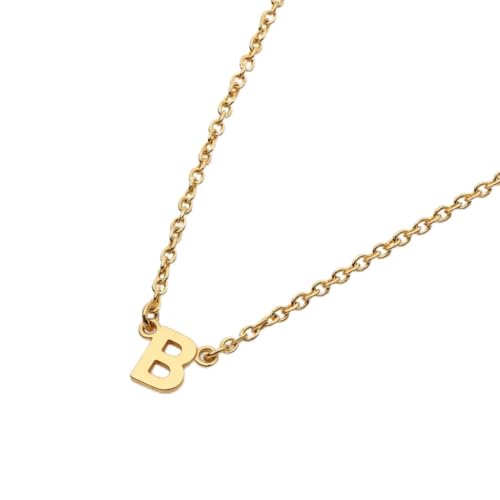 OAK & LUNA Inez Initial Necklace - Gold Plated & Sterling Silver — A-Z Letter Pendant on 15″ + 2″ Adjustable Cable Chain - color: 18K Gold Plated Silver, style: Letter B