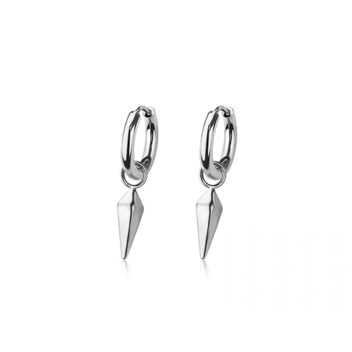 20GA 316L Stainless Steel Faceted Cone Spike Dangling Huggie Hoop Earrings, Sold as a Pair - style: Silver Tone