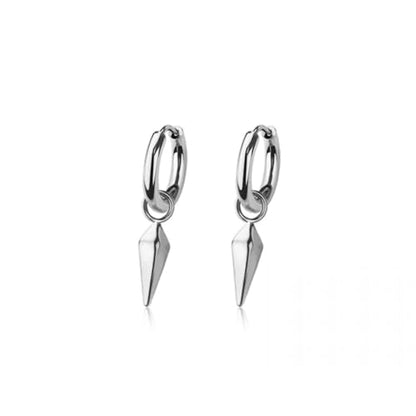 20GA 316L Stainless Steel Faceted Cone Spike Dangling Huggie Hoop Earrings, Sold as a Pair - style: Silver Tone