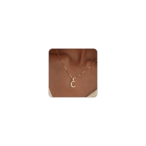 Initial Necklace for Women, 14K Gold Silver Plated Box Chain Letter Pendant, Trendy Name Necklace, Dainty Personalized Charm Jewelry Gift for Her - color: Gold, style: C