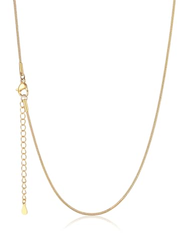 U7 Snake Necklace for Women 14K Gold Plated/Silver/Rose Gold/Black Chain Necklace Hypoallergenic, Stainless Steel Tiny Snake Chain Necklace 1/1.2/1.5/2MM, 14-30" Adjustable Minimalist Gift - color: g.Gold-1.2mm