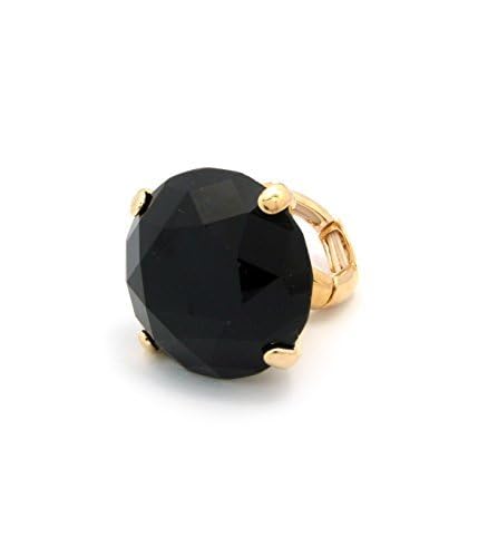 NYFASHION101 Women's Extra Big Rhinestone Fashion Stretch Ring - color: Jet Black/Gold-Tone