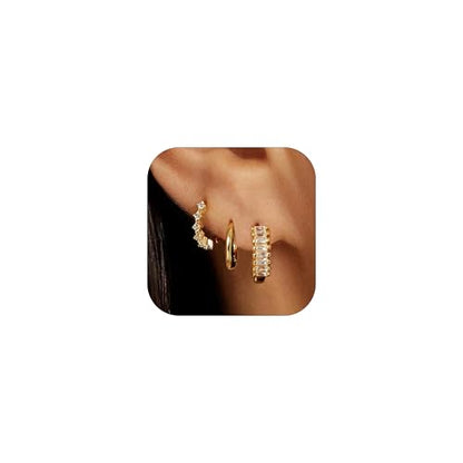 CZ Huggie Earrings for Women, Dainty Gold Earring Stacks 14K Gold Plated Small Huggie Hoop Earrings for Women Trendy Hypoallergenic Cute Unique Gold Earrings Set Fashion Gold Womens Jewelry - color: Gold-set1