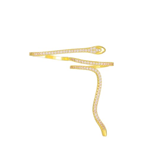 Dainty Crystal Snake Open Ring for Women CZ Snake Ring Gold/Silver Cubic Zirconia Adjustable Copper Ring for Her Lover Animal Snake Index Finger Ring - color: gold