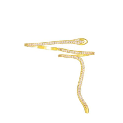 Dainty Crystal Snake Open Ring for Women CZ Snake Ring Gold/Silver Cubic Zirconia Adjustable Copper Ring for Her Lover Animal Snake Index Finger Ring - color: gold