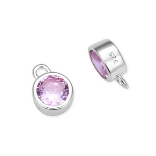 Adabele 2pcs Real 925 Sterling Silver CZ October Birthstone Charm Drop 4mm | Tiny Small, Tarnish Resistant 92.5 Silver Sparkle Pink Tourmaline Cubic Zirconia Dangles Closed Loop Craft Jewelry Making - color: October, size: 4mm (0.16")/Tiny - 2pcs