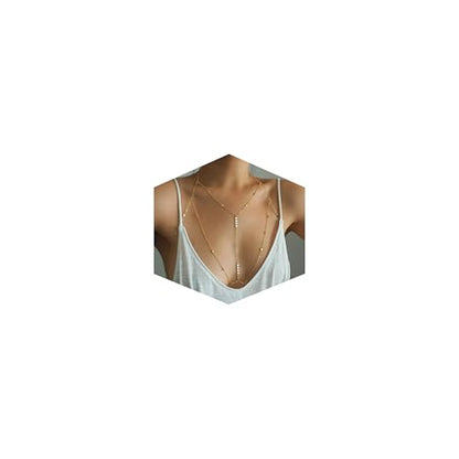 Gold Plated Body Chain for Women, Layered Bikini Waist Chain | Sexy Rhinestone Body Jewelry, Chest Belly Chain, Adjustable Fit, Crossover Design, Summer Beach Parties and Vacations - color: Gold1