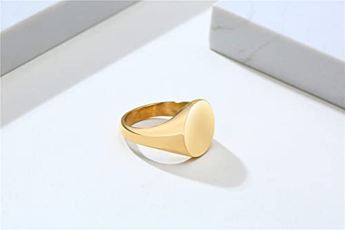 HIJONES Mens Stainless Steel Signet Ring Matte Brushed Square | Simple Statement ,Wedding Band,Polished Round - color: 14mm-Gold