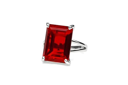 Vibrant Ruby Birthstone - Prong Set Rectangle Ring in 14k Gold - Simple Rings, Statement Rings, Birthstone Rings, Dress Rings, Ring Jewelry for Women - Customizable with Engraving