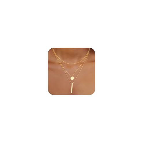 14K Gold Silver Plated Layered Necklaces for Women Trendy | Necklaces for Women Trendy, Stackable Dainty Chain Necklace, Beach Cute Fashion Pendant Choker Necklace, Jewelry Set Gifts - color: 3PCS / Satellite & Coin & Bar