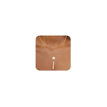 14K Gold Silver Plated Layered Necklaces for Women Trendy | Necklaces for Women Trendy, Stackable Dainty Chain Necklace, Beach Cute Fashion Pendant Choker Necklace, Jewelry Set Gifts - color: 3PCS / Satellite & Coin & Bar