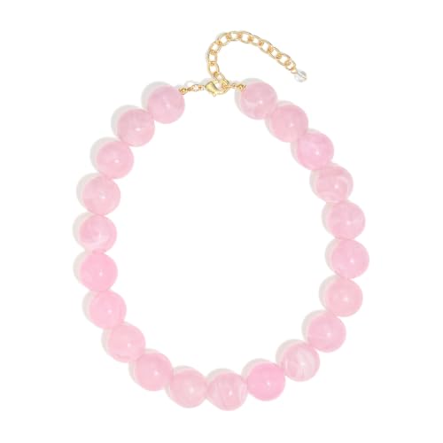 Chunky Beaded Necklaces for Women Statement Necklace | Bold Chunky Choker, Large Resin Beads, Adjustable Necklace, Boho Trendy Summer Beach Holiday Jewelry - color: Pink-03