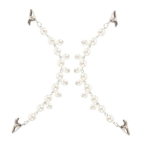 Ipetboom 2pcs Vintage Faux Pearl Sweater Clips Shawl Brooch Pins Cardigan Collar Clips for Women Dress Scarf Cape Accessory