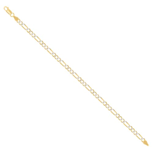 JewelryWeb 925 Sterling Silver Pave Super Flat Figaro Chain Two Tone 4.0mm Anklet Anklet for Women and Men - size: 9 inches