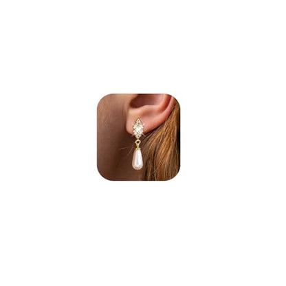 Gold Earrings for Women, 14K Gold Plated Tassel Dangle Earrings for Women Trendy Hypoallergenic Long Chain Earring Dainty Pearl Drop Earrings Elegant Wedding Earring Fashion Jewelry for Womens - color: cz pearl earrings