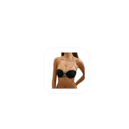 Summer Beach Metal Link Chain Bra Body Jewelry Sexy Multi-layered Crossover Harness Chest Chain Festival Bikini Waist Chain Body Jewelry for Women - color: Gold