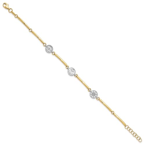 Diamond2Deal 14K Two-tone Gold Polished Compass/Anchor/Ships Wheel Bracelet 7" Plus 1 inch Ext.