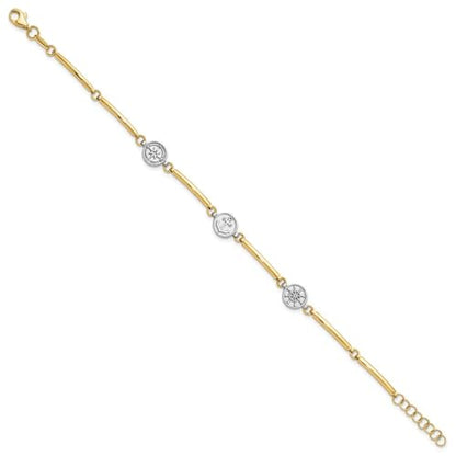 Diamond2Deal 14K Two-tone Gold Polished Compass/Anchor/Ships Wheel Bracelet 7" Plus 1 inch Ext.