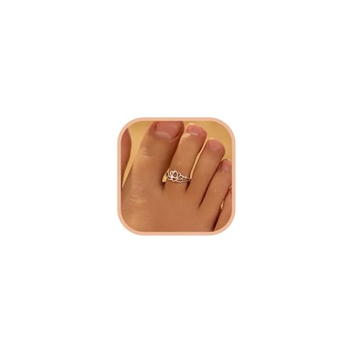 LOVECOM 925 Sterling Silver Lotus Flower Toe Rings for Women | 14K Gold Plated Adjustable Open Heart Toe Ring Flower Toe Ring Summer Beach Foot Birthday Jewelry Gifts for Mom Daughter - color: Silver