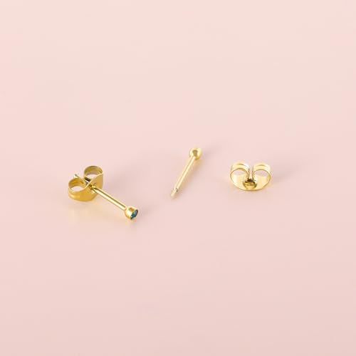 12 Pairs Surgical Stainless Steel Cubic Zirconia Birthstone Stud Earrings Heart Star Round Multicolors Stud Earrings Set for Women - style: Gold round 2mm