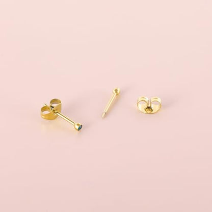 12 Pairs Surgical Stainless Steel Cubic Zirconia Birthstone Stud Earrings Heart Star Round Multicolors Stud Earrings Set for Women - style: Gold round 2mm