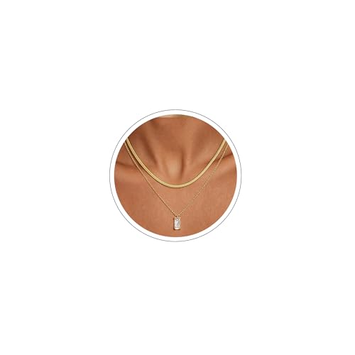 NECOCY Layered Gold Necklaces for Women Dainty Chokers Necklace Silmple Stackable Cubic Zirconia Necklace Non Tarnish Vacation Jewelry Trendy Gifts for Women - style: five cz drop necklace
