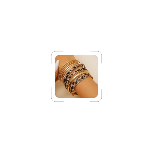Gold Bangle Bracelets for Women, 14k Gold Plated Multi Layer Textured Stackable Open Bracelet Set Boho Indian Bangles Stackable Set Trendy Elegance Charms Non Tarnish Minimalist Bangle Pack - style: Leopard 10Pcs