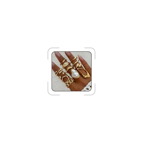 Chunky Gold Rings for Women Gold Baroque Pearl Rings Open Adjustable Pearl Ring Stacking Knuckles Rings Set Boho Prom Costume Fashion Jewelry for Women 2026 - style: Style1