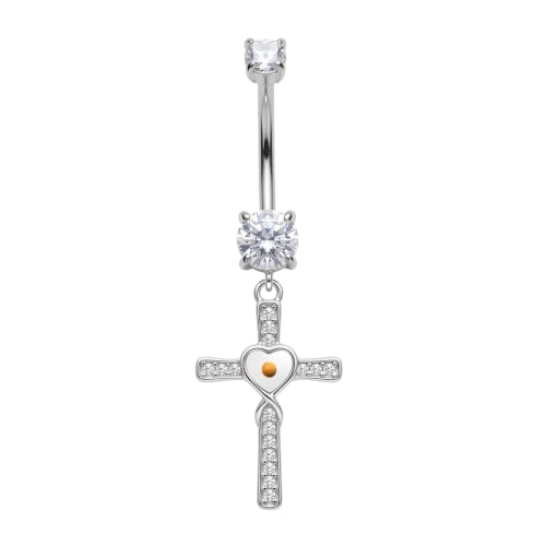 Belly Button Rings 925 Sterling Silver Belly Piercing Jewelry Hypoallergenic Navel Rings Gifts for Women - style: Cross Mustard Seeds
