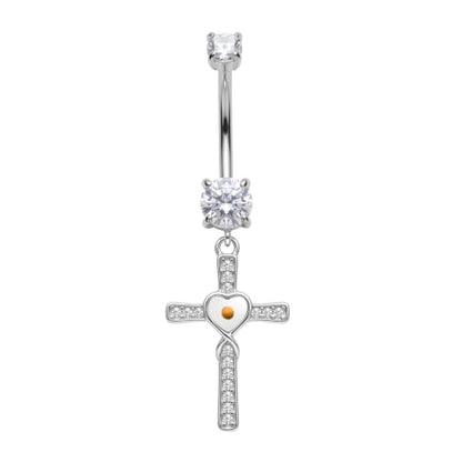 Belly Button Rings 925 Sterling Silver Belly Piercing Jewelry Hypoallergenic Navel Rings Gifts for Women - style: Cross Mustard Seeds
