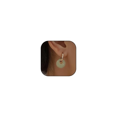 Jade Earrings for Women Chunky Hoop Double Hoop Jade Dangle Earrings Crystal Huggie Jewelry - color: A1:gold white jade earrings