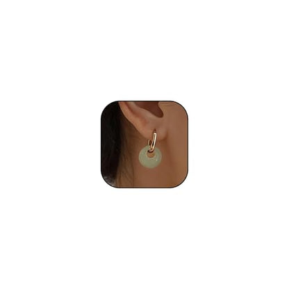 Jade Earrings for Women Chunky Hoop Double Hoop Jade Dangle Earrings Crystal Huggie Jewelry - color: A1:gold white jade earrings