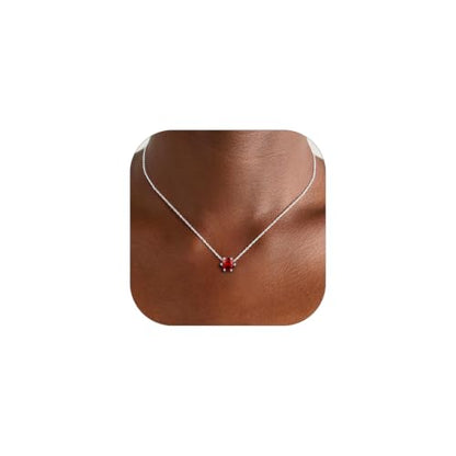 Silvora Heart/Round Birthstone Necklace for Women, Sparkling Crystal Pendant, Dainty Birth Month Jewelry, Adjustable 16"+2" Chain - color: Silver, style: January Round