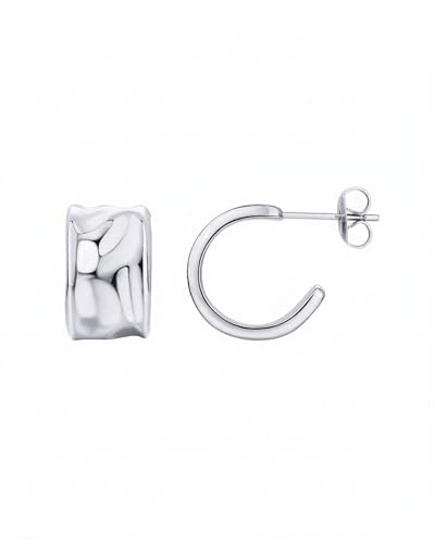 PAVOI Waterproof Hoop Earrings for Women, 14K Gold Plated Chunky Earrings | Statement Huggie Hoops - Stainless Steel Dome, Square, Twisted Earrings Bold Jewelry - color: White Gold