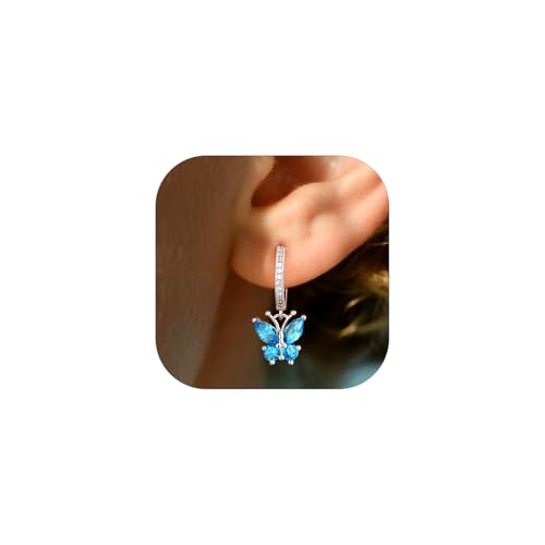 Bestyle Gold Butterfly Earrings for Women, Dainty Cute Birthstone Studs Hypoallergenic Jewelry, Great Birthday Gift - style: 12.December (Blue Topaz)-DANGLE