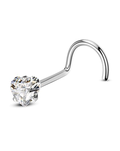 COCHARM G23 Titanium Nose Stud Star Heart 20g Nose Piercing 3mm Clear CZ Nose Ring Stud For Women Men 20g Surgical Steel Screw Nose Stud Nose Corkscrew - style: Heart