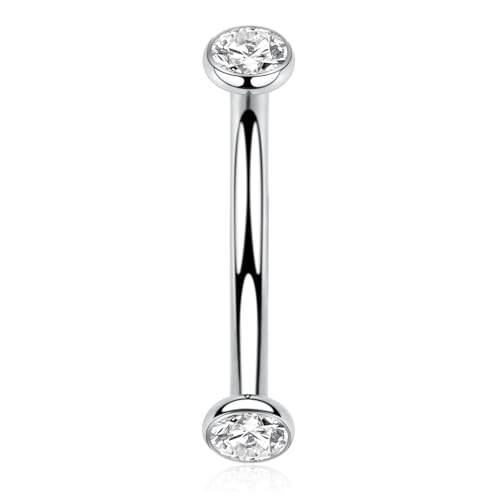 GAGABODY G23 Titanium Eyebrow Piercing Jewelry Curved Barbell Lip Ring | Internal Thread Used in Eyebrow,Belly,Rook 16 Gauge from 6mm to 12mm Lightweight Daily for Woman and Man Sensitive Skin - color: 1Pc-Disc Shape Silver+Clear CZ, size: 16G-12mm