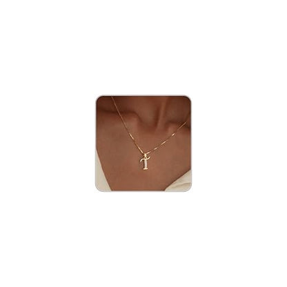 Initial Necklace for Women, 14K Gold Silver Plated Box Chain Letter Pendant, Trendy Name Necklace, Dainty Personalized Charm Jewelry Gift for Her - color: Gold, style: T